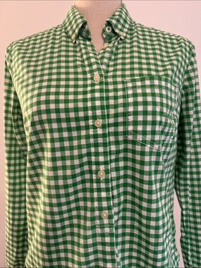 GAP "Shrunken Boyfriend" Green Gingham LS 100% Cotton Button Down Top XS